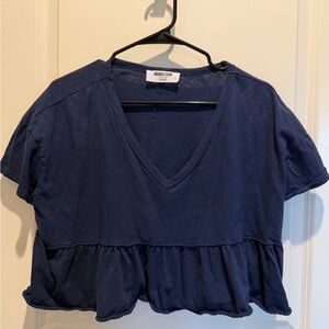 Double Zero Deep Blue Ruffle Hem Crop Top